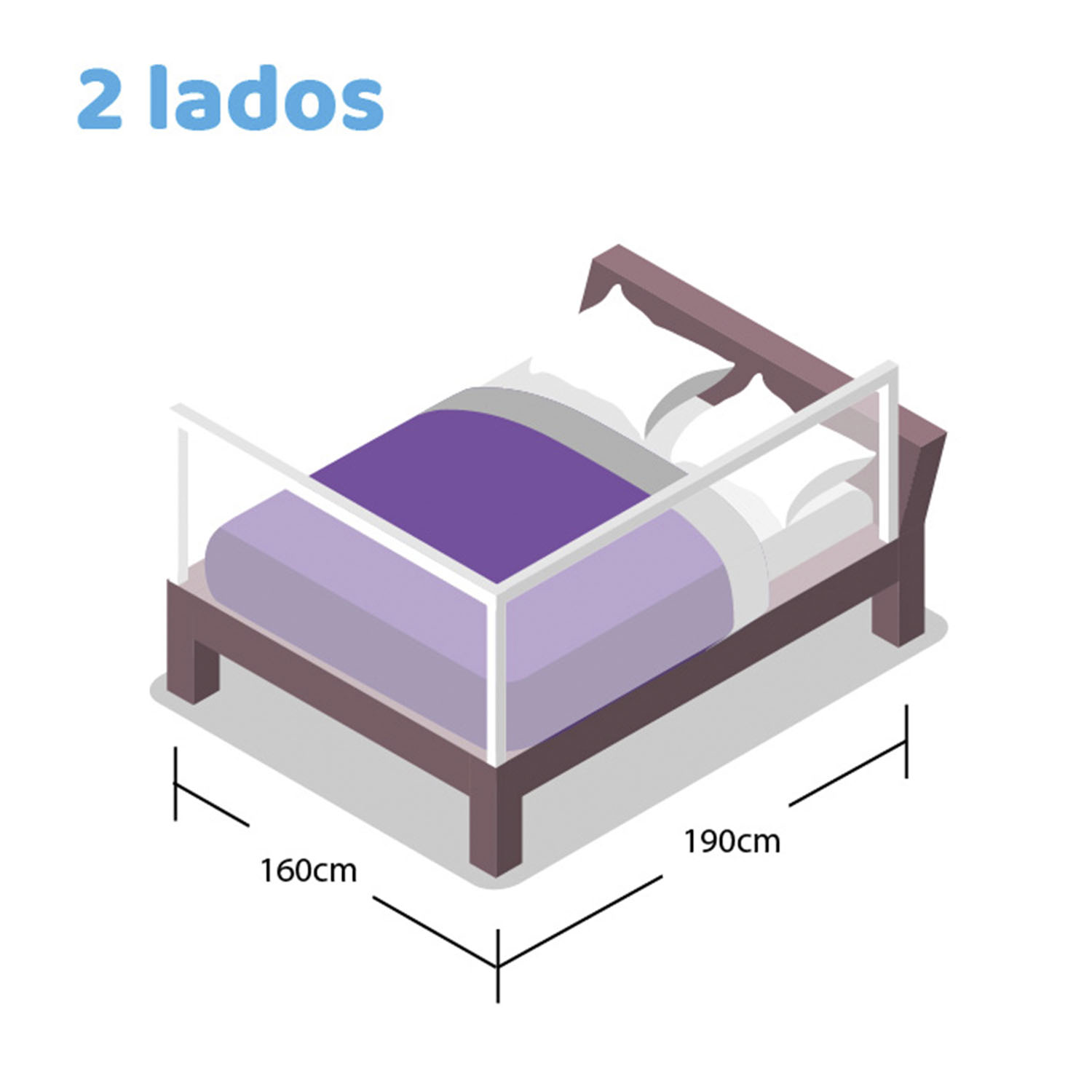 Set 2 barandas Gris Para cama Queen 160x190 cm Altura colchón hasta 27 cm - Imagen 6