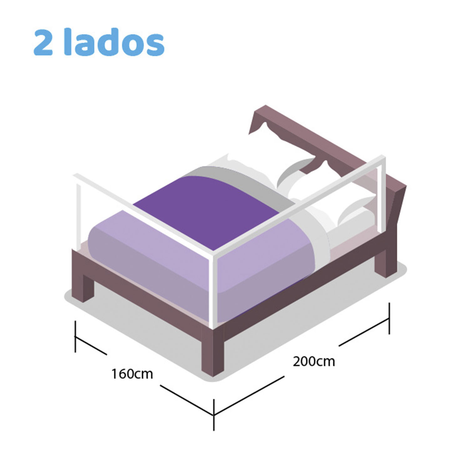 Set 2 barandas  Gris para cama Queen 160×200 cm Altura colchón hasta 27 cm - Imagen 6
