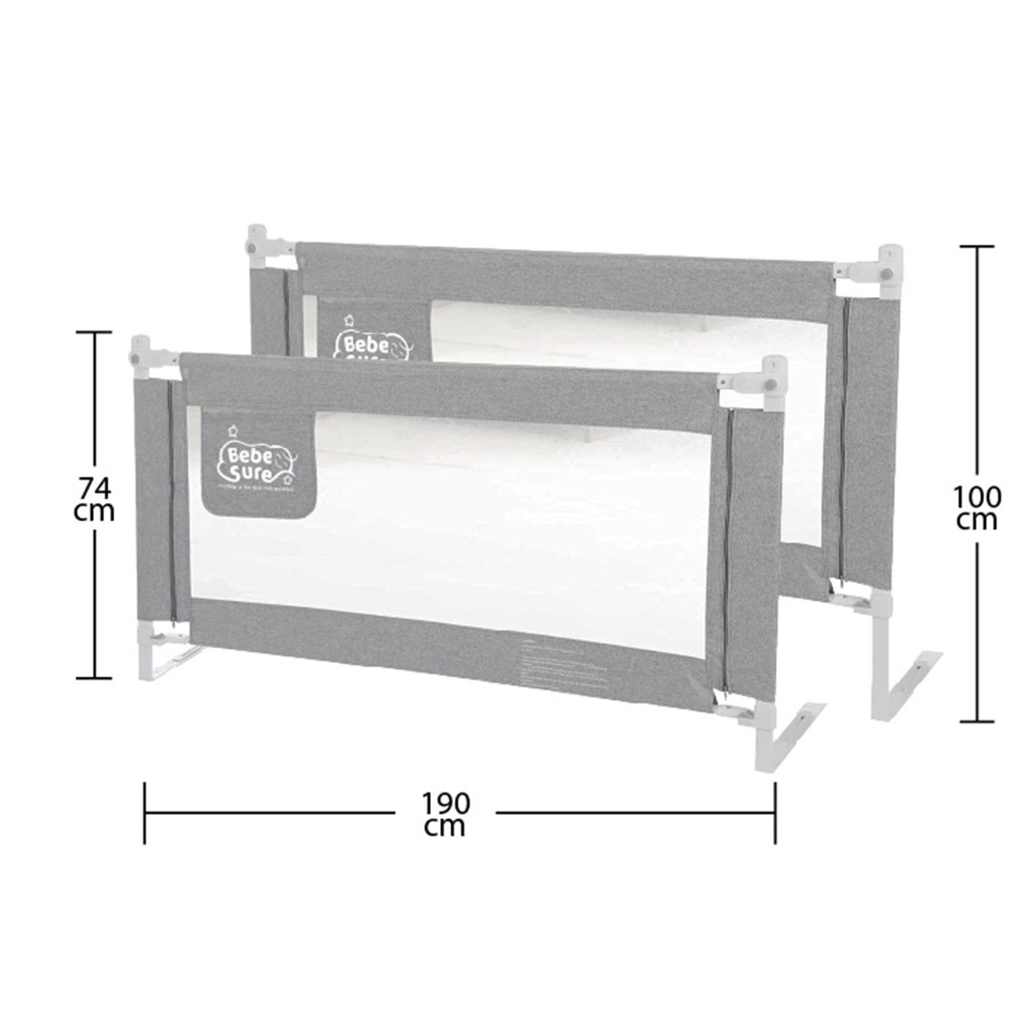 Set 2 barandas Gris 105x190 cm Altura colchón hasta 27 cm - Imagen 6