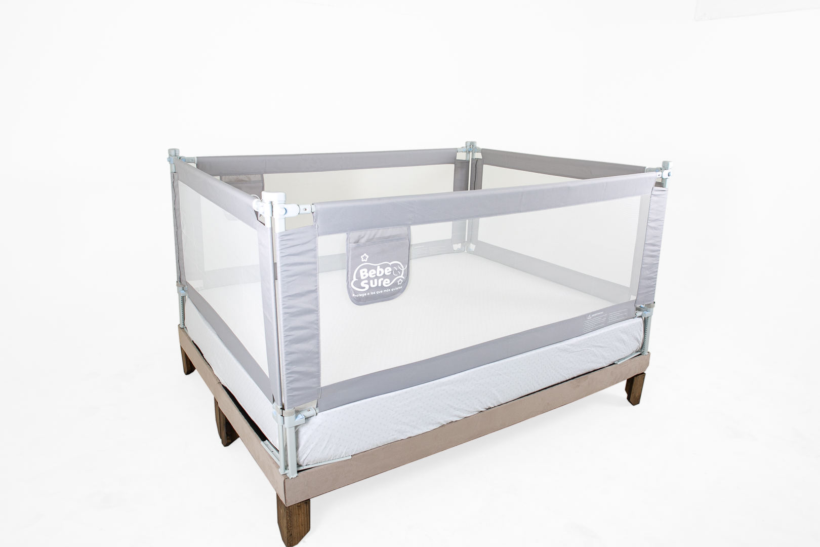 Set 4 barandas Gris 105x105x190x190 cm Altura colchón hasta 27 cm