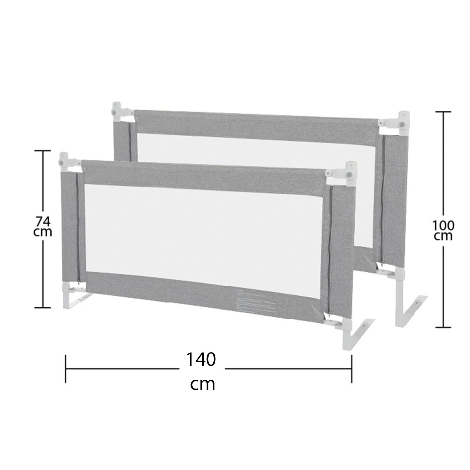 Set 3 barandas Gris Para cama 2 plazas 140x190x190 cm + soporte cabecera Altura colchón hasta 27 cm - Imagen 4