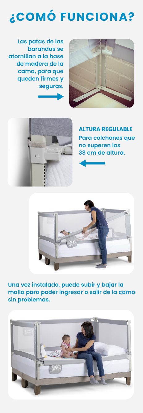Set 2 barandas Gris Para cama 1 Plaza y media 90x190 cm Altura colchón hasta 38 cm - Imagen 19