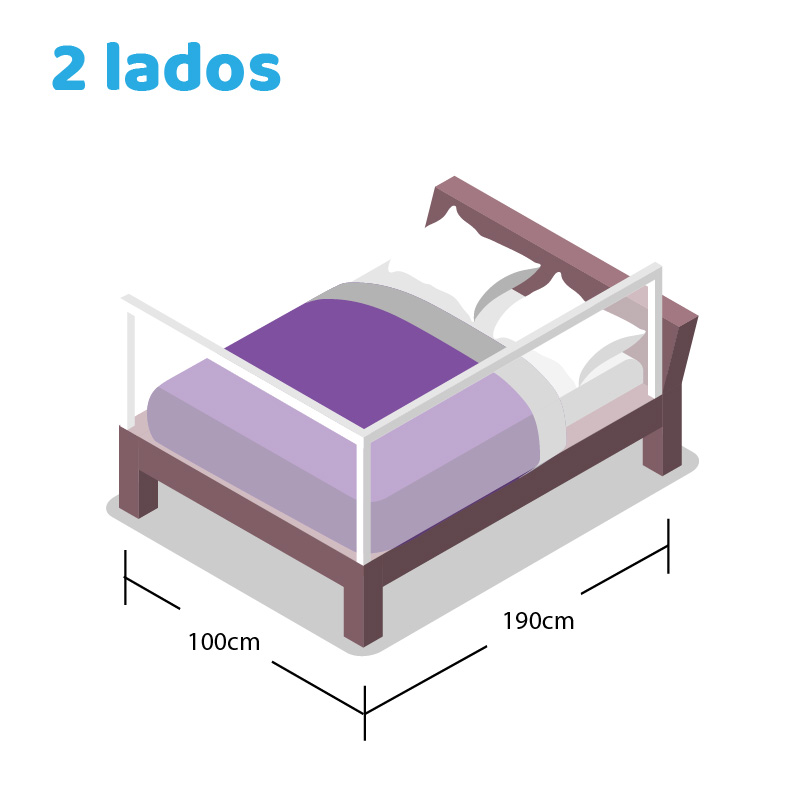 Set 2 barandas Gris para cama 1 ½  plaza 100x190 cm Altura colchón hasta 27 cm - Imagen 4