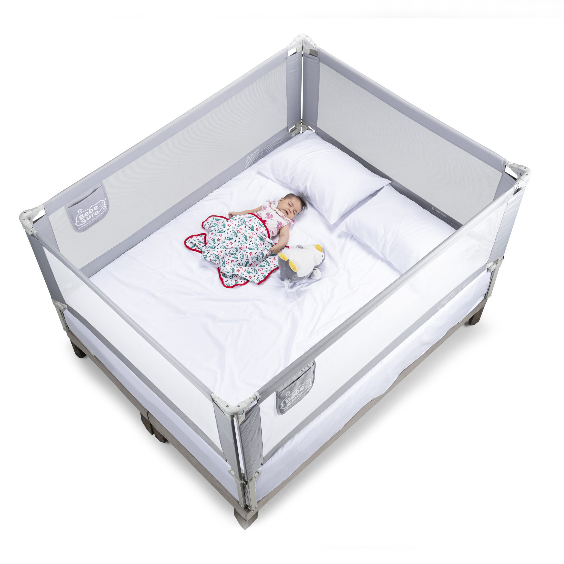Set 4 barandas Gris Para cama 1 plaza y media 90x90x190x190 cm Altura colchón hasta 38 cm