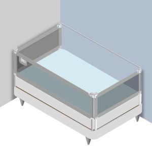 Set 3 baranda Gris para cama Súper King 200x200x200 cm + soporte lateral 200 cm Altura colchón hasta 27 cm