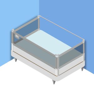 Set 3 barandas de seguridad Gris para cama 2 Plazas 160x190x160 cm + soporte lateral 190 cm Altura colchón hasta 38 cm