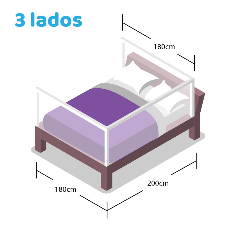 Set 3 baranda Gris para cama King 180x200x180 cm + soporte lateral 200 cm Altura colchón hasta 27 cm - Imagen 7